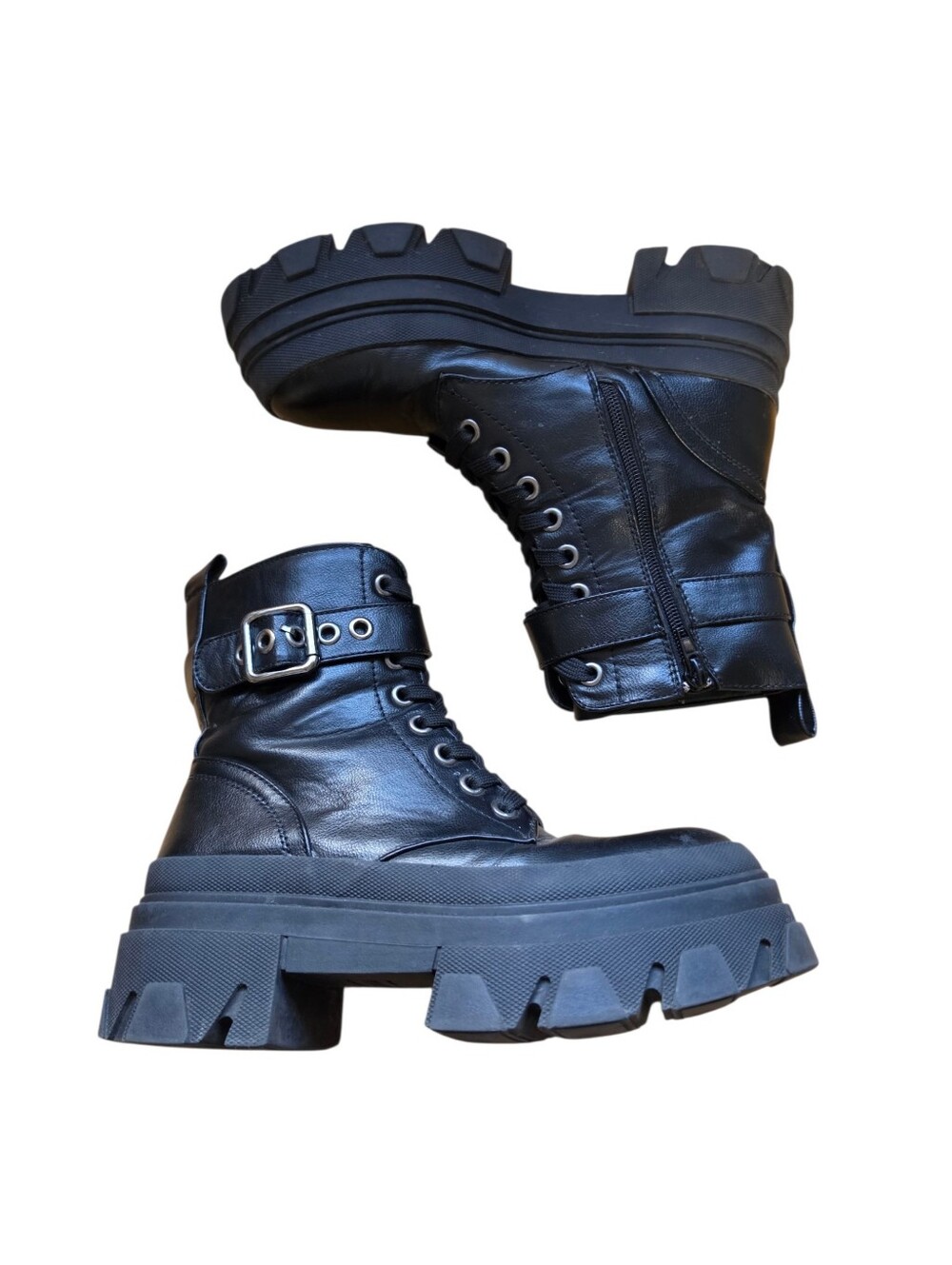 Bamboo Black Chunky Platform Combat Boots 6 Steam Punk Goth Grunge